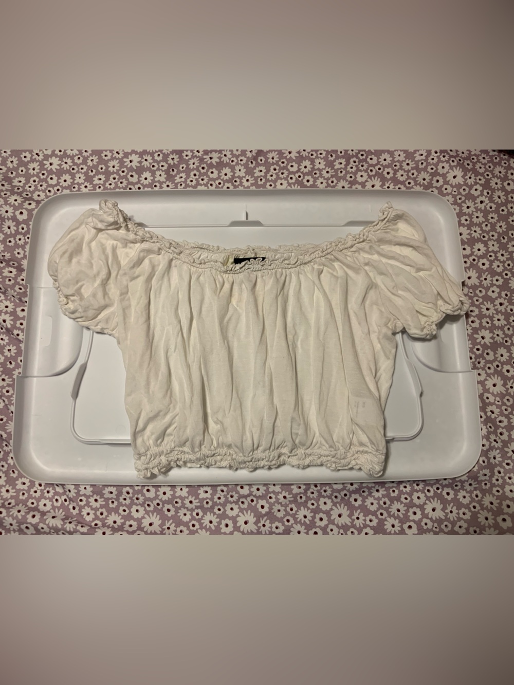 Reformation Off-Shoulder Smocked Crop Top